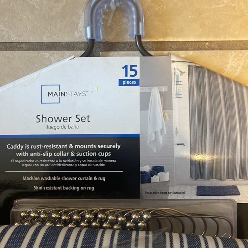 Shower set, shower caddy, showers curtain bath rug, great for college - Picture 2 of 4